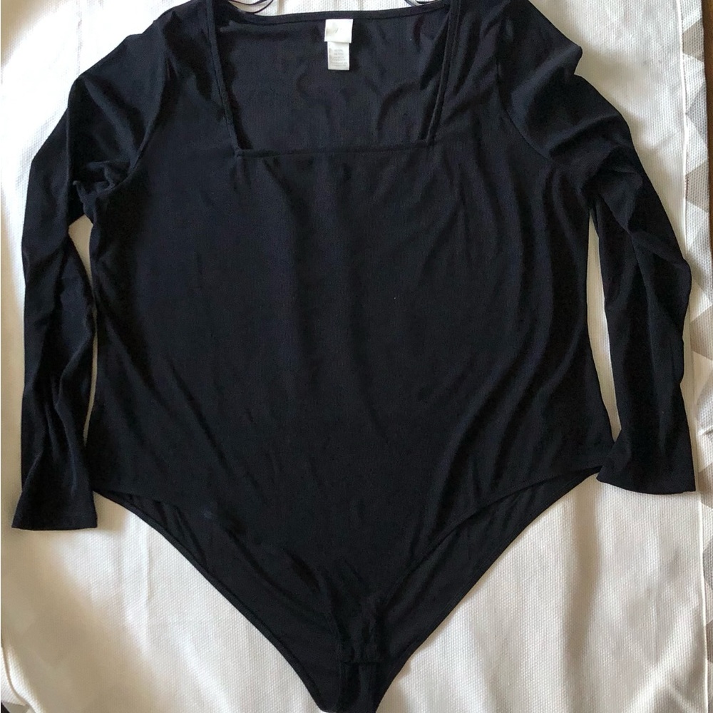 H & M bodysuit square neck long sleeved black XXL